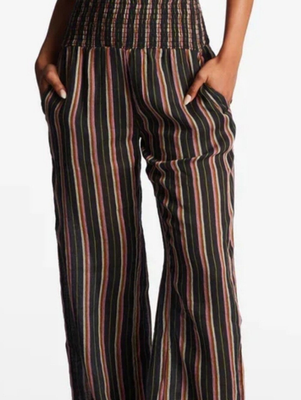 Billabong Black Wide-Leg Women's Pants with Multicolor Stripes Flowy Size M